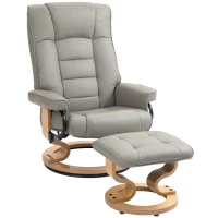 HOMCOM Relaxsessel mit Hocker, drehbar & neigbar, Kunstlederbezug, bis 150 kg, Holzgestell, Grau(m-10)