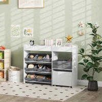 AIYAPLAY Mobile Portagiochi per Bambini con 11 Cestini in Tessuto, Armadietto e Ripiani, 105x30x80 cm, Bianco(m-10)