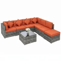 Outsunny Eight-Piece Rattan Sofa Set - Orange/Grey(m-11)