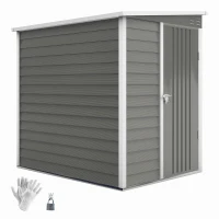 Outsunny Metalen Tuinhuis 2,3m² 142x184x181cm – Tuinschuur met Fundament, Lessenaarsdak, Raam, Slot & Handschoenen – Weerbestendig Gereedschapshuis voor Achtertuin – Lichtgrijs(m-11)