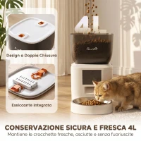 PawHut Distributore Automatico Cibo 4L per Gatti con WiFi 2,4G, App Controllo con Registratore 10s e Ciotola, Bianco(m-6)
