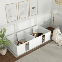 PawHut Werpkist voor puppy's, hondenren, puppyren met antislip vloerglijders en deur, houten honden werpkist, puppyren voor middelgrote honden, 196 x 96 x 48 cm, wit(m-2)