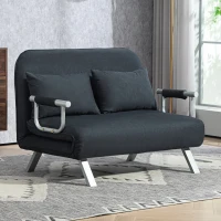 HOMCOM Slaapbank, 5-voudig verstelbaar, suède-imitatie, stalen frame, incl. kussens, zwart(m-2)