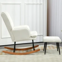 HOMCOM Schaukelstuhl mit Hocker, sanftes Schaukelsystem, Leinenimitat, 64 x 89 x 90 cm, Cremeweiß(m-7)