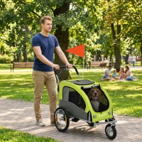 PawHut Reboque de Bicicleta para Cães 2 em 1 Carrinho para Cães de Porte Médio Dobrável com Suspensão Pneus Grandes Janelas Verde(m-10)