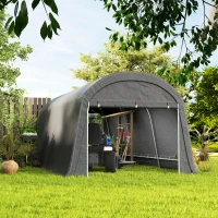 Outsunny Tuinschuur met kunststofzeil, gereedschapstent, opzetbare garage, 300B x 600T x 230H cm, Donkergrijs(m-7)