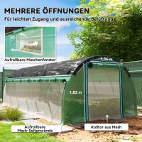 Outsunny 6 x 3 x 2 m polytunnelkas met zonneschermnet, oprolbare zijwanden, kunststofafdekking, stalen frame, groen(m-5)
