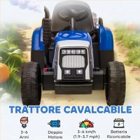 HOMCOM Trattore Elettrico per Bambini con Rimorchio Rimovibile, Telecomando, Porta USB, Musica e Luci, Età 3-6 Anni, Blu(m-8)