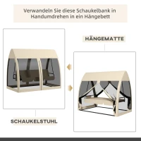 Outsunny 3-persoons terras-schommel, veranda-schommel met bedfunctie, Hollywoodschommel met muskietennet en stalen frame, Koffie(m-4)