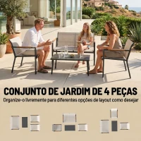 Outsunny Conjunto de Jardim Exterior com Sofá de 2 Lugares 2 Poltronas e Mesa com Tampo Metálico Assentos Respiráveis Creme(m-4)