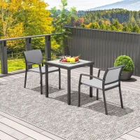 Outsunny 3-delig eetset, buitentafel in houtlook, 2 stoelen, weerbestendig, stalen frame, terrasmeubels, Grijs(m-9)