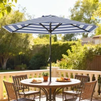 Outsunny Chapéu de Sol Exterior Ø230 cm com Ângulo Ajustável e Manivela Impermeável Azul e Branco(m-10)