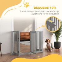 PawHut Hunde-Absperrgitter, freistehend, klappbar, Tür & Füße, Holzrahmen, 220x36x91cm, Hellgrau(m-5)