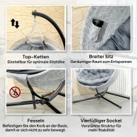 Outsunny Eivormige hangmand, hangstoel met schommelfunctie en opvouwbare mand, tuinstoel, bekerhouder, grijs(m-7)