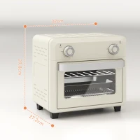 HOMCOM mini-oven met hetelucht, 10 liter airfryer, compacte oven met 60-minuten timer en binnenverlichting, 80-230℃, 3 insteekniveaus, vaatwasserbestendig accessoire, 1000W, crème wit(m-3)
