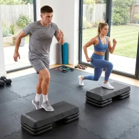 SPORTNOW Stepper aérobic fitness hauteur réglable 3 niveaux 10/15/20 cm surface antidérapante plastique, gris(m-8)