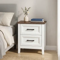 HOMCOM Mesa de Cabeceira Mesa de Cabeceira com 2 Gavetas Estilo Rústico 45x30x50 cm Branco(m-9)