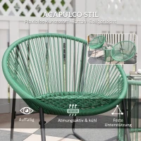 Outsunny 3-teiliges Outdoor-Möbelset, 1 Tisch, 2 Stühle, Glastischplatte, Kunststoff-Rattan um Stahlrahmen, weiche Kissen, Grün(m-5)