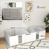 PawHut Werpkist voor puppy's, hondenren, puppyren met antislip vloerglijders en deur, houten honden werpkist, puppyren voor middelgrote honden, 196 x 96 x 48 cm, wit(m-3)