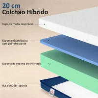 HOMCOM Colchão 190x140 cm Espessura 20 cm Colchão Viscoelástico com Chá Verde Firmeza Média Cama Refrescante com Espuma de Gel(m-6)