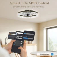 HOMCOM Ceiling Fan with Lights, Dimmable LED Mount Ceiling Fan Light with Remote App Control for Bedroom, Black(m-4)