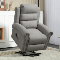 HOMCOM Relaxsessel mit Aufstehhilfe, 8 Massagepunkte, beheizbare Rückenlehne, Leinenoptik, Hellgrau(m-10)
