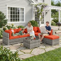 Outsunny Eight-Piece Rattan Sofa Set - Orange/Grey(m-9)
