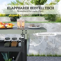 Outsunny Grillwagen – 3-laags inklapbare serveerwagen met werkblad, kast, haken en wielen, BBQ-tafel van roestvrij staal, buitenrolwagen, houtskoolgrill voor tuin, 116x50x93 cm, zwart(m-7)