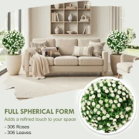 HOMCOM Artificial Rose Topiary UV Resistant, 2-Pack Fake Plants, 55 cm, White(m-7)