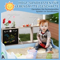 AIYAPLAY Sandkasten mit Vordach, Einkaufsladen-Design, Sitzbank, Zeichentafel, Tannenholz, 104H x 108L x 90B cm, Blau(m-4)