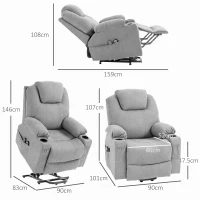 HOMCOM Massagestoel met Opsta-hulp voor Senioren, 8 Vibratiepunten, 2 Zijzakken, Drankhouder, 90 x 101 x 107 cm, Grijs(m-3)