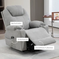 HOMCOM Massagestoel met Opsta-hulp voor Senioren, 8 Vibratiepunten, 2 Zijzakken, Drankhouder, 90 x 101 x 107 cm, Grijs(m-9)