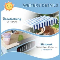 AIYAPLAY Sandkasten mit Vordach, Einkaufsladen-Design, Sitzbank, Zeichentafel, Tannenholz, 104H x 108L x 90B cm, Blau(m-7)