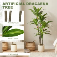 HOMCOM 150cm Lifelike Fake Tree, Artificial Dracaena Tree with Bendable Trunks, Green(m-4)