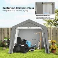 Outsunny Opbergtent met zadeldak, waterdicht opbergtent met deuren en ramen, anti-stof fietsafdak, folietent en fietsgarage voor terras en tuin, 300 x 447 x 255 cm, lichtgrijs(m-6)