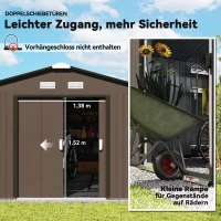 Outsunny Geräteschuppen, Wetterfestes Gartenhaus für Gartengeräte, mit Belüftungsfenstern, Schiebetüren, Stahl, Braun(m-5)