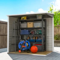 Outsunny Metalen Tuinhuis 2,3m² 142x184x181cm – Tuinschuur met Fundament, Lessenaarsdak, Raam, Slot & Handschoenen – Weerbestendig Gereedschapshuis voor Achtertuin – Lichtgrijs(m-9)