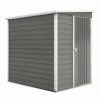 Outsunny Metalen Tuinhuis 2,3m² 142x184x181cm – Tuinschuur met Fundament, Lessenaarsdak, Raam, Slot & Handschoenen – Weerbestendig Gereedschapshuis voor Achtertuin – Lichtgrijs(m-1)