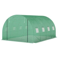 Outsunny Polytunnelkas met kunststofbedekking en stalen frame, betreebare kas met oprolbare deuren, groen(m-10)