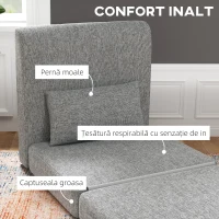 HOMCOM Fotoliu Pat Pliabil de Podea cu 3 Secțiuni Economisitor de Spațiu, din Material Textil, 80x75x74 cm, Gri(m-8)