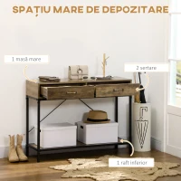 Homcom Masa Consola Vintage – Lemn & Metal cu Sertare & Raft(m-4)