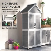 Outsunny Gartenschuppen mit Aufbewahrungsschrank, anpassbare Regale, verschließbare Türen, wasserfest, Fichtenholz, Hellgrau(m-8)