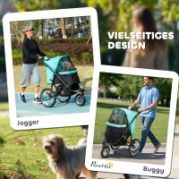 PawHut Hundebuggy, Haustierwagen für kleine Hunde und Katzen, mit Aufbewahrungskorb, Ein-Klick-Faltdesign, Türkis(m-4)