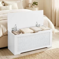 HOMCOM Cufăr de depozitare 108 L Bancă de depozitare cu panou din ratán Capac Brațe de susținere pentru hol 80x40x45cm Alb(m-2)