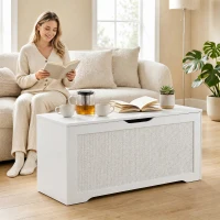 HOMCOM Cufăr de depozitare 108 L Bancă de depozitare cu panou din ratán Capac Brațe de susținere pentru hol 80x40x45cm Alb(m-4)
