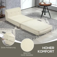 HOMCOM 2-in-1 Bodemsofa – Opvouwbare Slaapbank met Kordstructuur, Comfortabel Gestoffeerd, Draagvermogen tot 240 kg – Voor Woonkamer & Slaapkamer – Crèmewit(m-5)