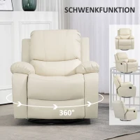 HOMCOM Relaxsessel, verstellbare Lehne & Fußstütze, drehbar, bis 150 kg, Stahlrahmen, 93x100x98cm, Cremeweiß(m-6)