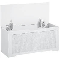 HOMCOM Cufăr de depozitare 108 L Bancă de depozitare cu panou din ratán Capac Brațe de susținere pentru hol 80x40x45cm Alb(m-1)