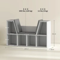HOMCOM Boekenkast met Opbergbank, Vakkenkast voor Speelgoed en Boeken, voor Slaapkamer, 105 x 30 x 63 cm, Wit(m-3)