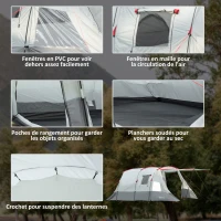 Outsunny Tente de camping familiale 6-8 personnes, tente tunnel imperméable, portes + fenêtres, 5,1 x 2,4 x 1,8 cm, gris clair(m-6)
